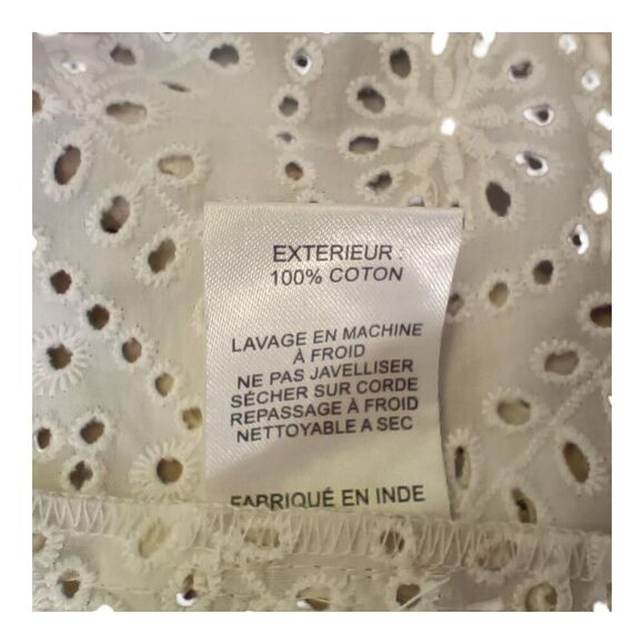 Sea New York Blouse Top Embroidered Eyelet Flutter Sleeve Cotton  Tan White S - Picture 5 of 7